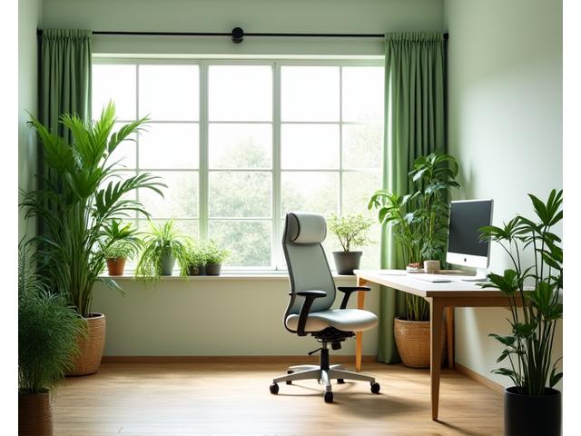 Serene, biophilic home office after redesign